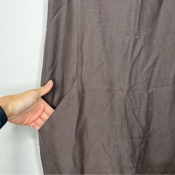 Eileen Fisher Sleeveless Drapey Linen Blend Shift Dress Cobblestone Brown - Picture 7 of 9